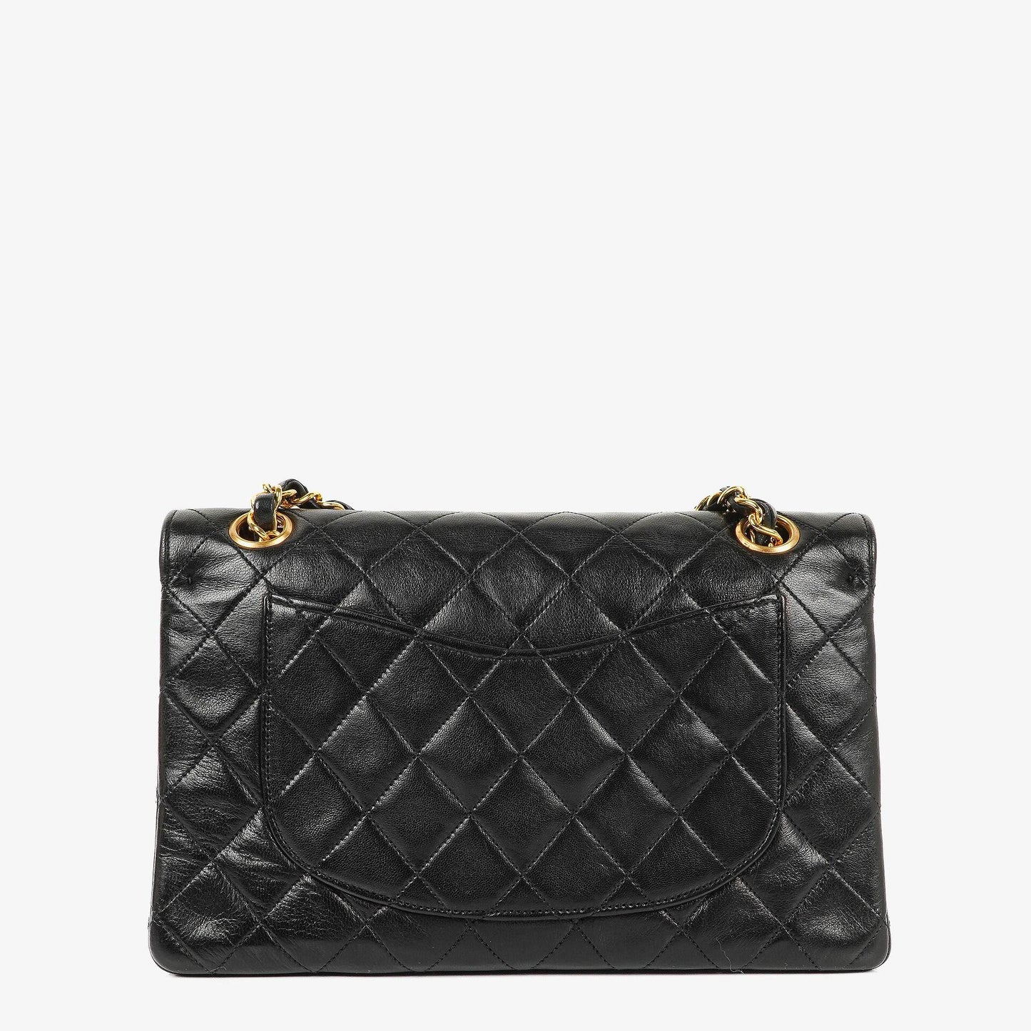 Chanel Vintage Kleine Klassische Double Flap Tasche Schwarz Gestepptes Lammleder 24K Vergoldete Beschläge