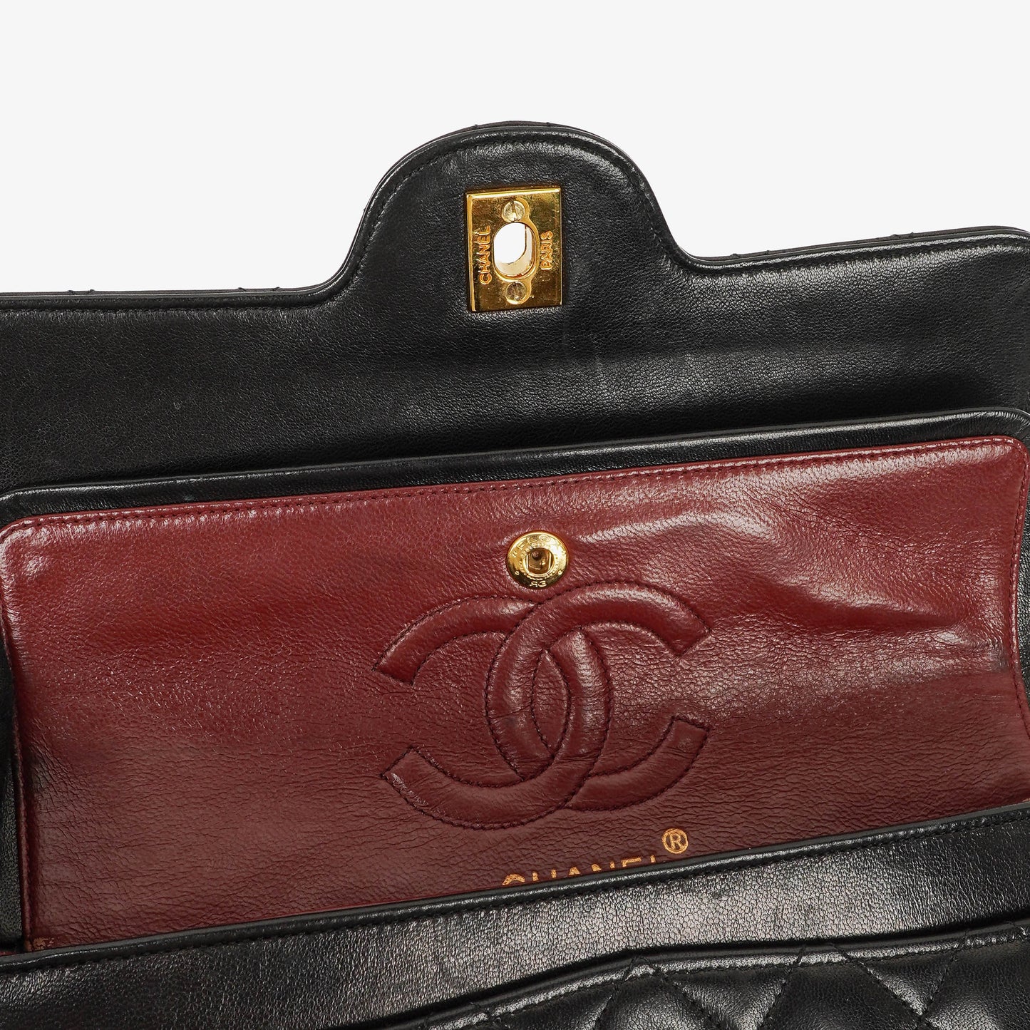 Chanel Vintage Kleine Klassische Double Flap Tasche Schwarz Gestepptes Lammleder 24K Vergoldete Beschläge
