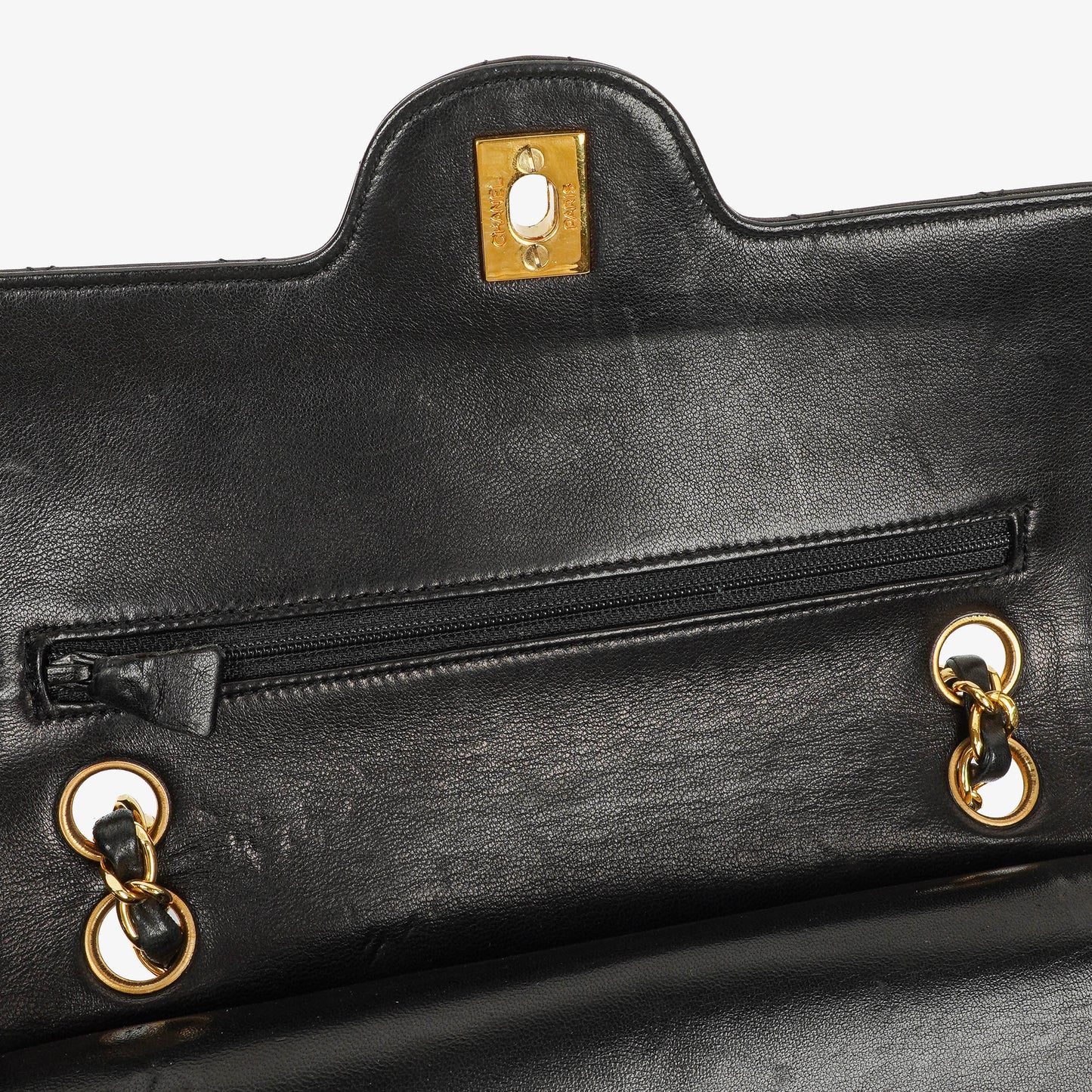 Chanel Vintage Kleine Klassische Double Flap Tasche Schwarz Gestepptes Lammleder 24K Vergoldete Beschläge