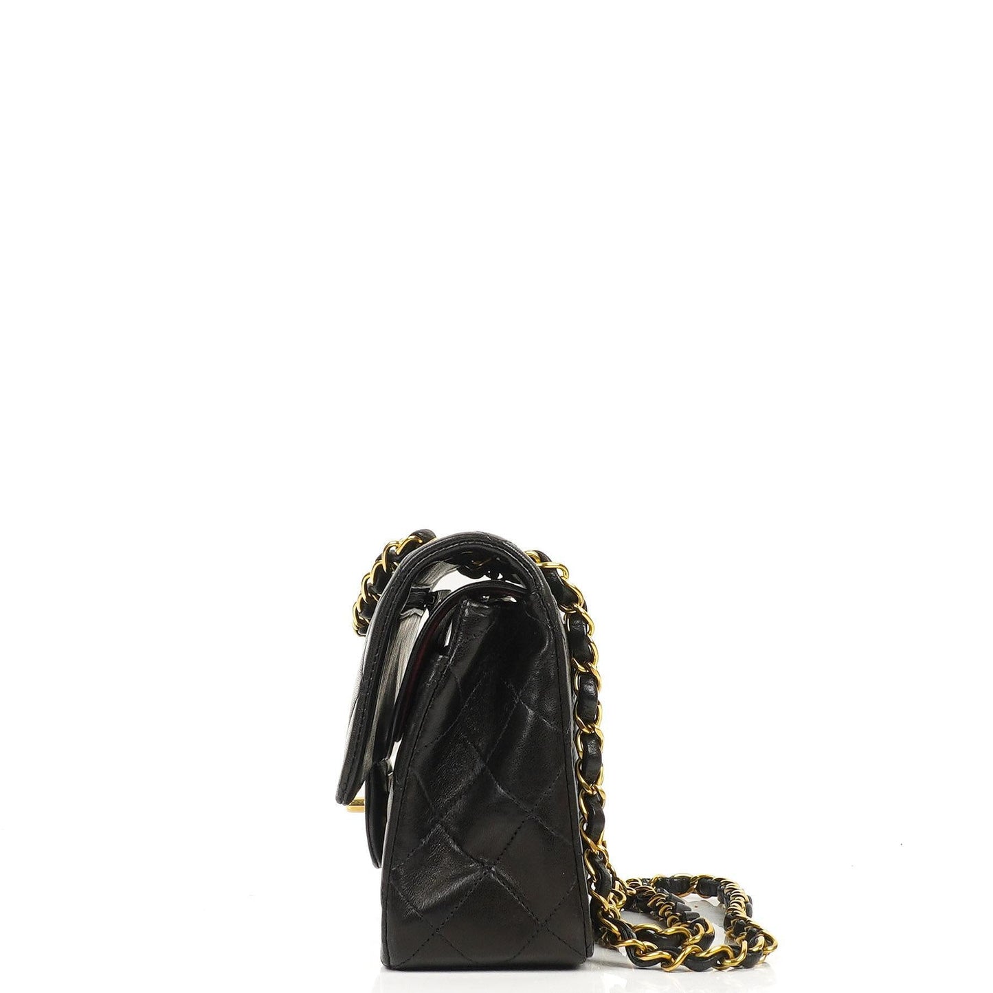 Chanel Vintage Small Classic Double Flap Bag aus schwarzem gestepptem Lammleder mit 24K goldplattierter Hardware