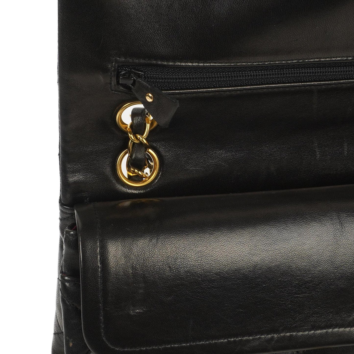 Chanel Vintage Small Classic Double Flap Bag aus schwarzem gestepptem Lammleder mit 24K goldplattierter Hardware