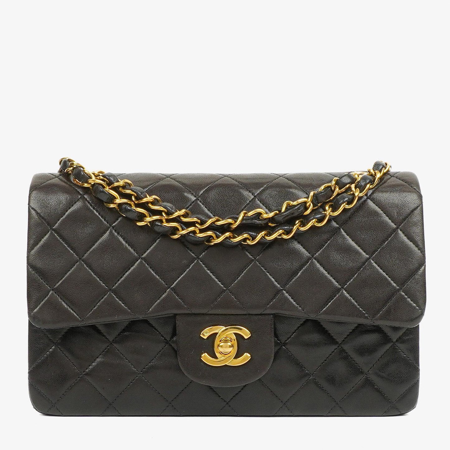 Chanel Vintage Kleine Klassische Doppelklappe Tasche Schwarzes Gequiltetes Lammleder Mit 24K Vergoldeter Hardware