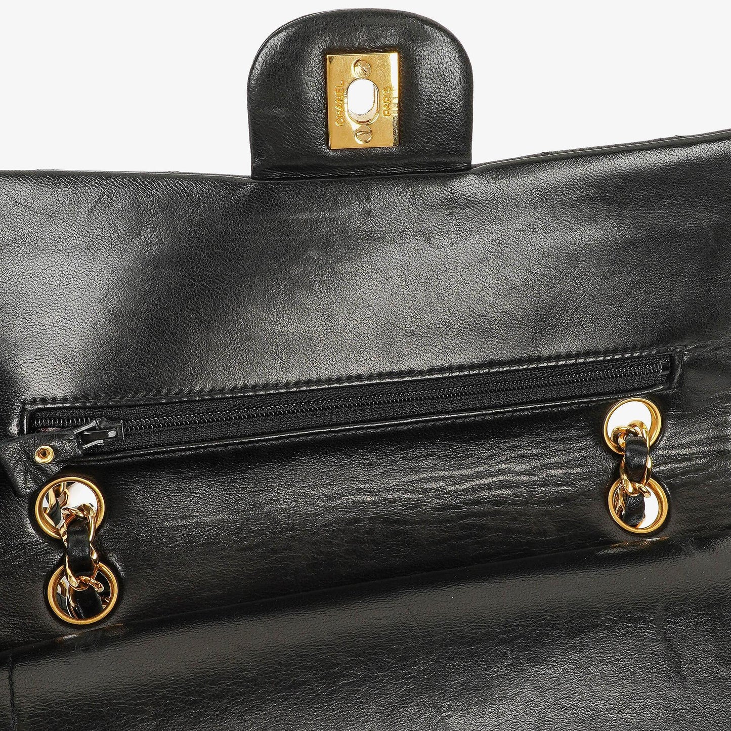 Chanel Vintage Kleine Classic Double Flap Tasche aus schwarzem gestepptem Leder mit 24K vergoldeter Hardware