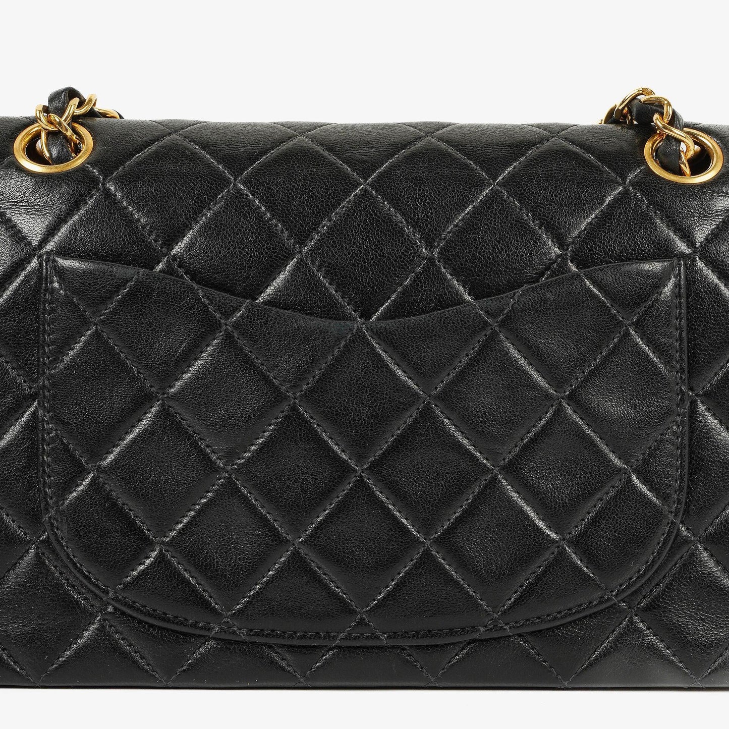 Chanel Vintage Kleine Classic Double Flap Tasche aus schwarzem gestepptem Leder mit 24K vergoldeter Hardware