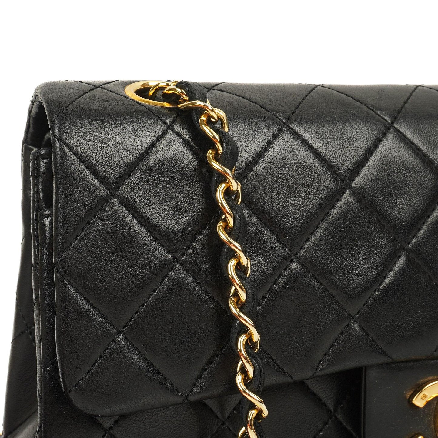 Chanel Vintage Kleine Klassische Doppelklappe Schwarzes Gequiltetes Lammleder 24K Vergoldete Hardware