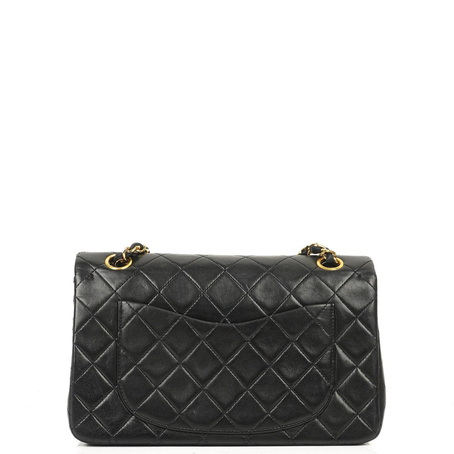 Chanel Vintage Kleine Klassische Doppelklappe Schwarzes Gequiltetes Lammleder 24K Vergoldete Hardware
