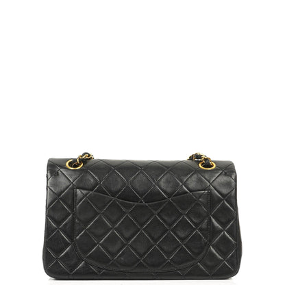 Chanel Vintage Kleine Klassische Doppelklappe Schwarzes Gequiltetes Lammleder 24K Vergoldete Hardware