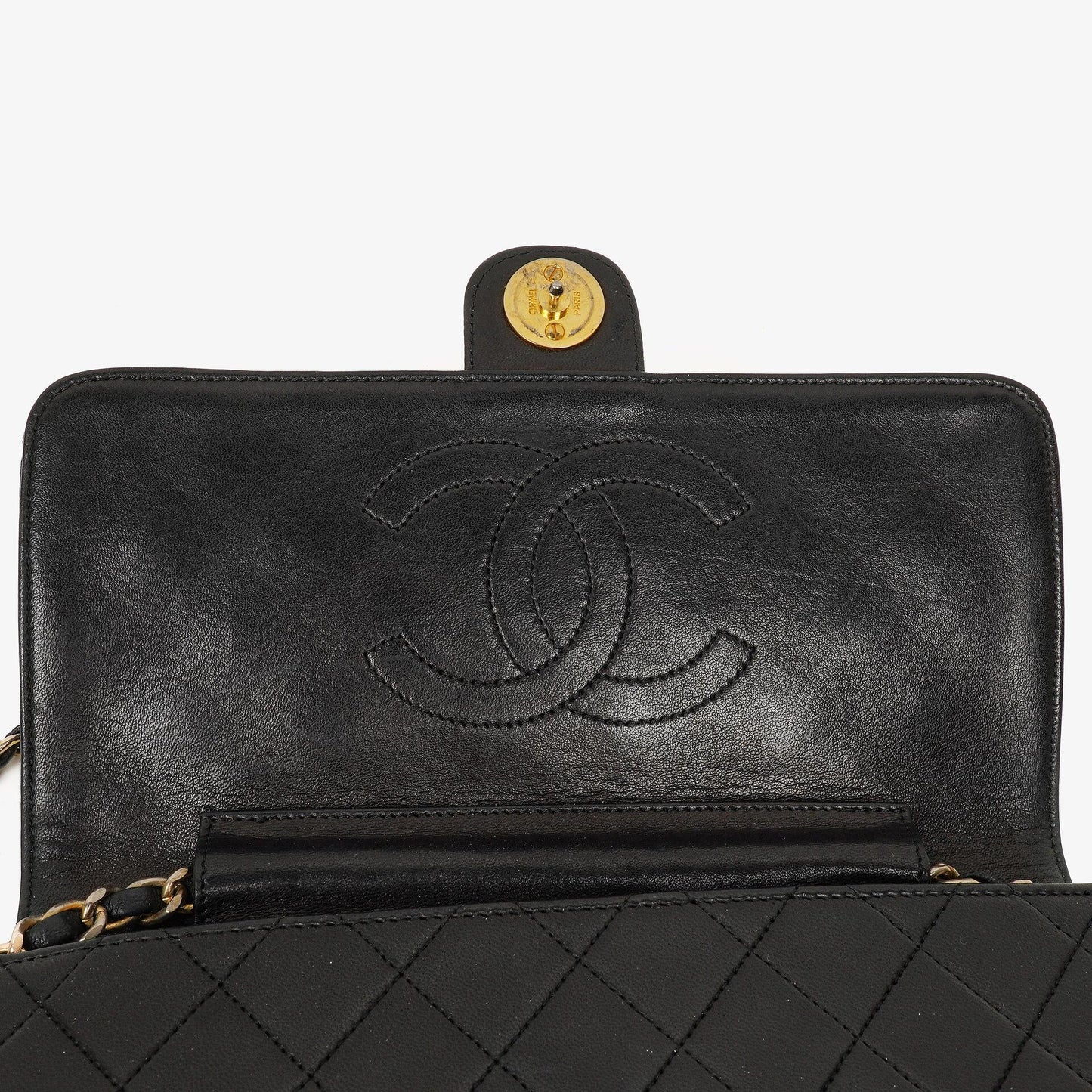 Chanel Vintage Classic kleine Single Flap Tasche aus schwarzem gestepptem Lammleder mit 24K vergoldeter Hardware