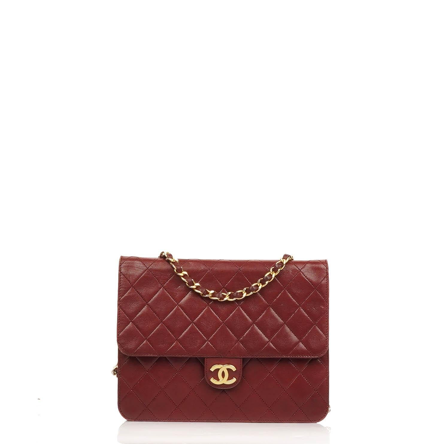 Chanel Vintage Kleine Classic Single Flap Tasche Burgunder gestepptes Lammleder mit 24K vergoldeten Beschlägen
