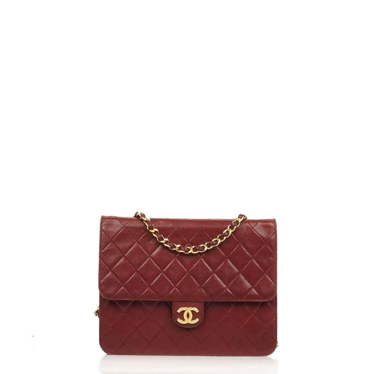 Chanel Vintage Kleine Classic Single Flap Tasche Burgunder gestepptes Lammleder mit 24K vergoldeten Beschlägen