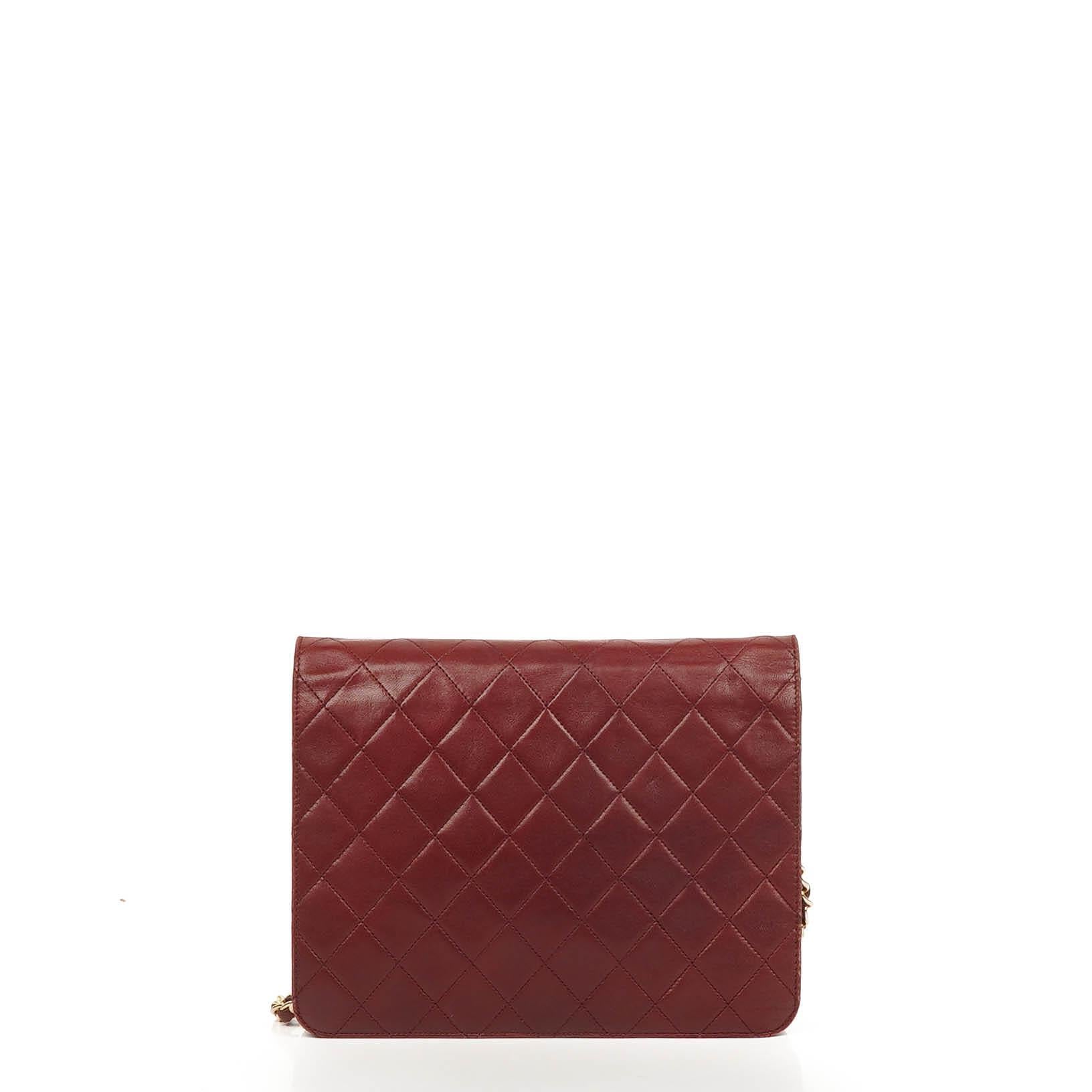 Chanel Vintage Kleine Classic Single Flap Tasche Burgunder gestepptes Lammleder mit 24K vergoldeten Beschlägen
