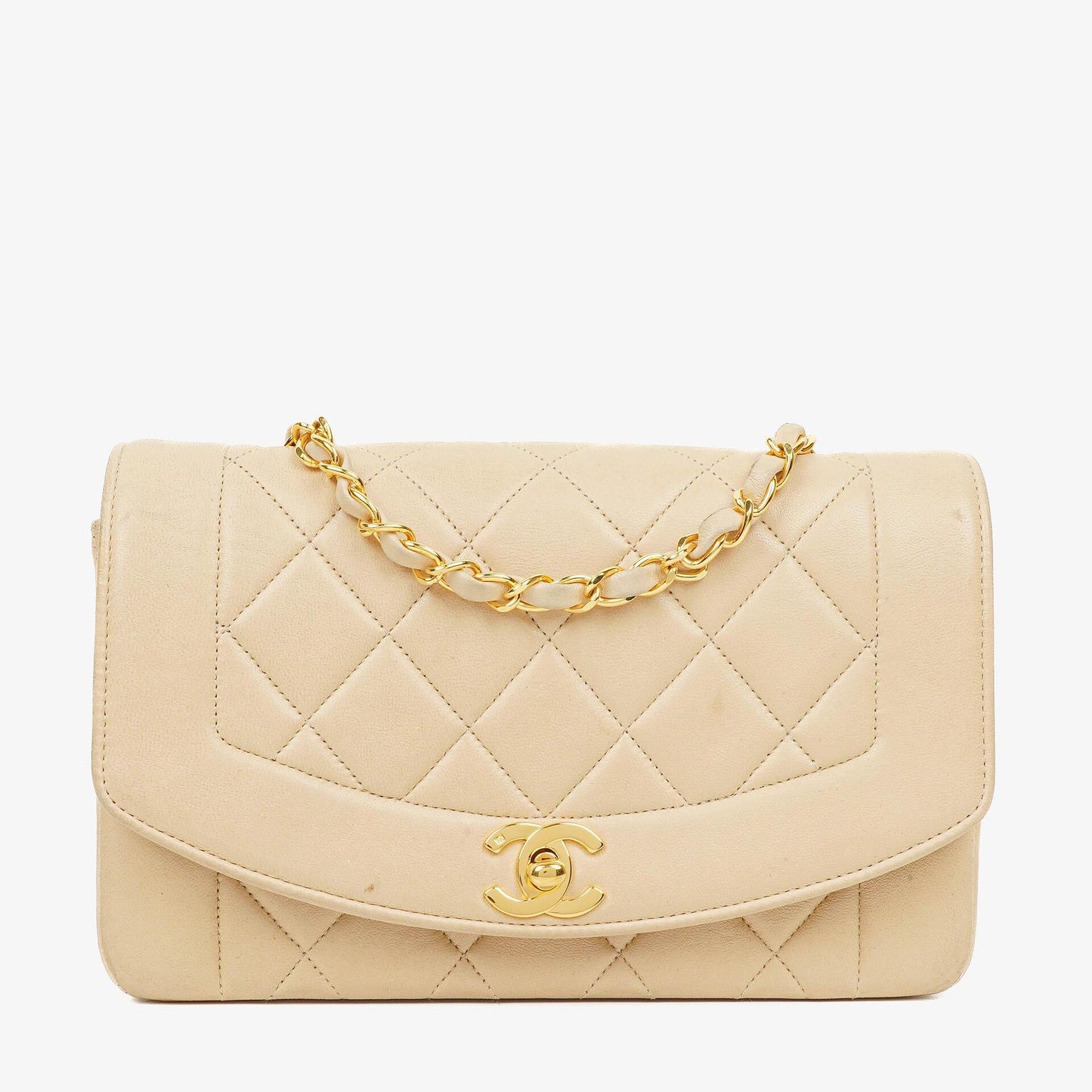 Chanel Vintage Small Diana Flap Tasche in Beige mit 24K vergoldeten Beschlägen