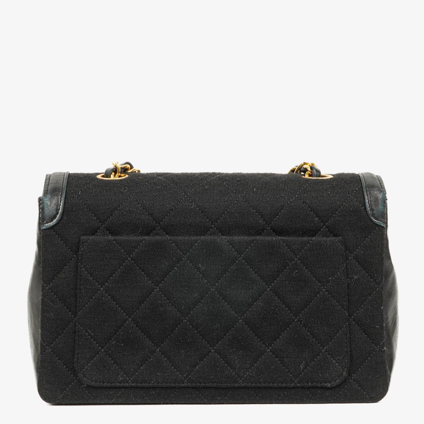 Chanel Vintage Small Single Flap Tasche aus schwarzem gestepptem Jersey und Leder mit 24K vergoldeter Hardware