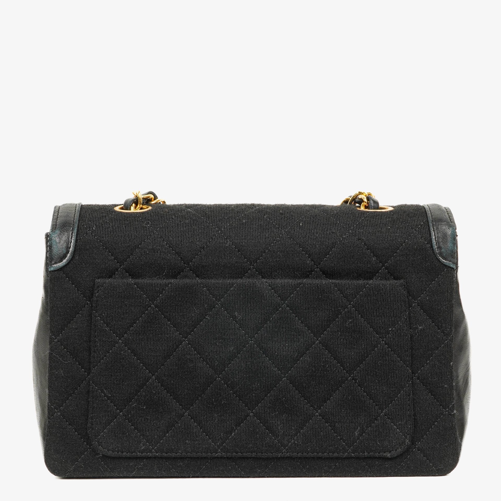 Chanel Vintage Small Single Flap Tasche aus schwarzem gestepptem Jersey und Leder mit 24K vergoldeter Hardware