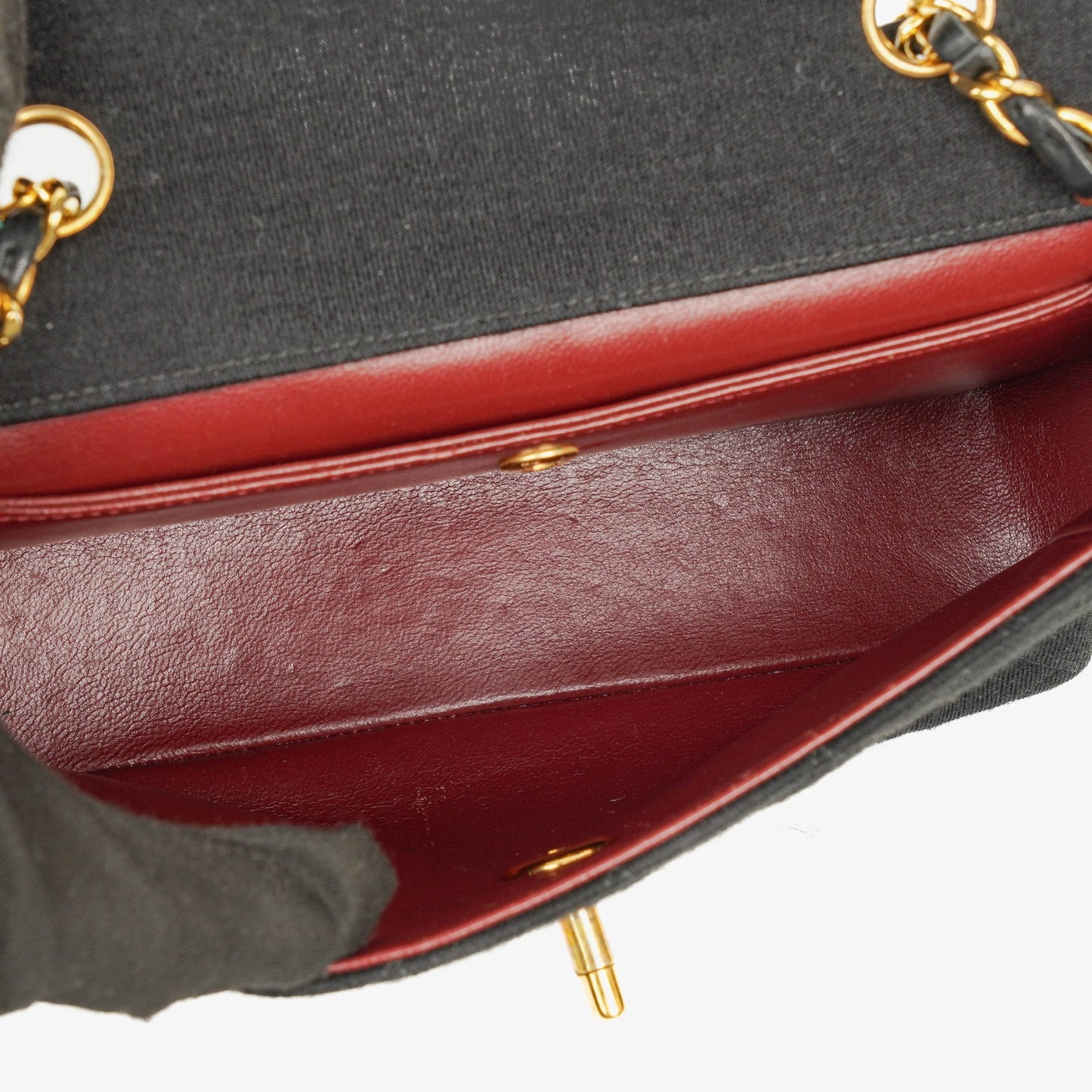 Chanel Vintage Small Single Flap Tasche aus schwarzem gestepptem Jersey und Leder mit 24K vergoldeter Hardware