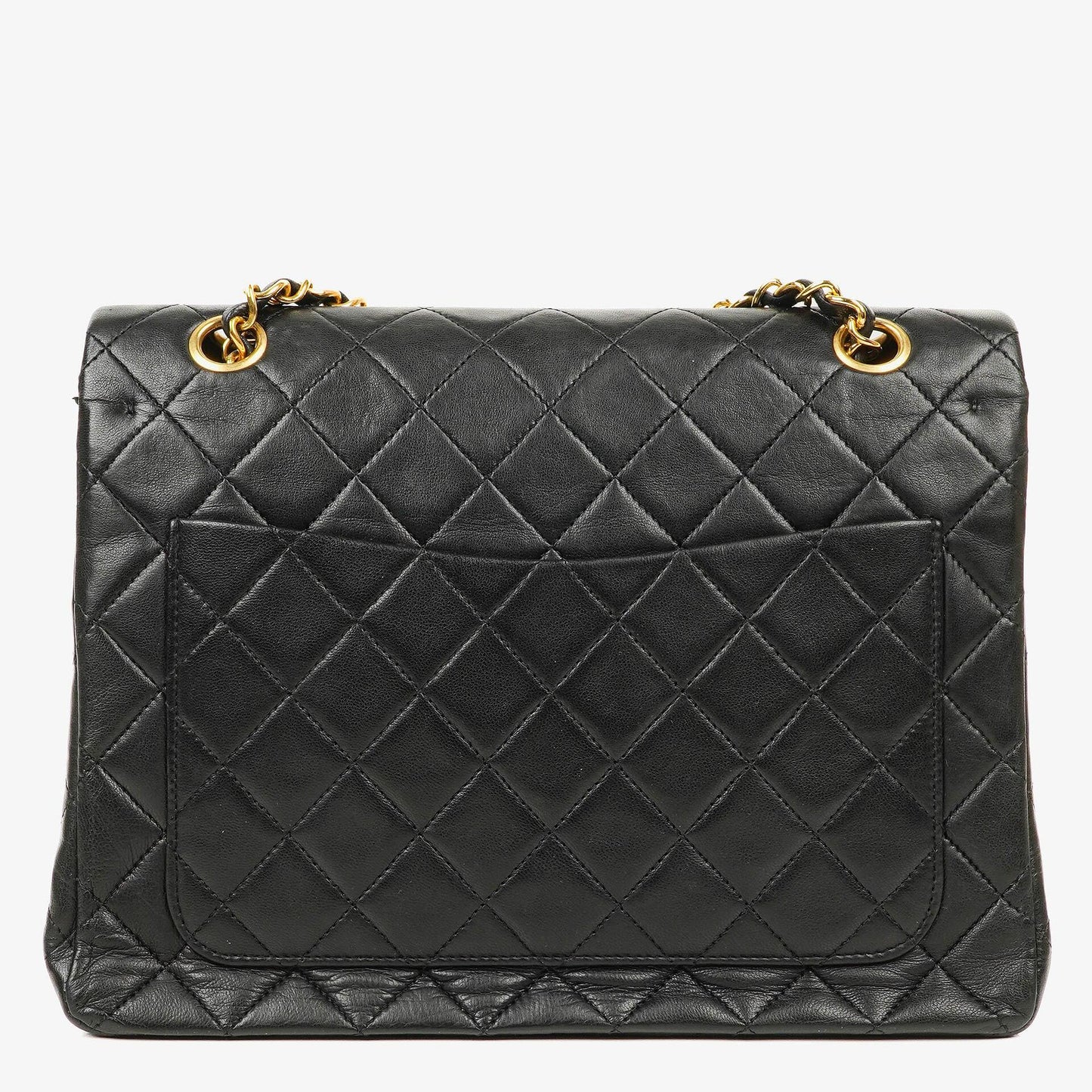 Chanel Vintage Quadratische Klassische Double Flap Tasche Schwarz Gestepptes Lammleder 24K Vergoldete Beschläge
