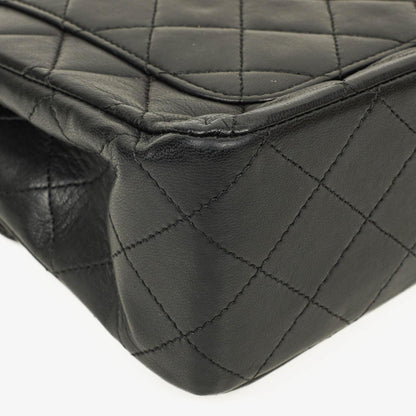Chanel Vintage Quadratische Klassische Double Flap Tasche Schwarz Gestepptes Lammleder 24K Vergoldete Beschläge
