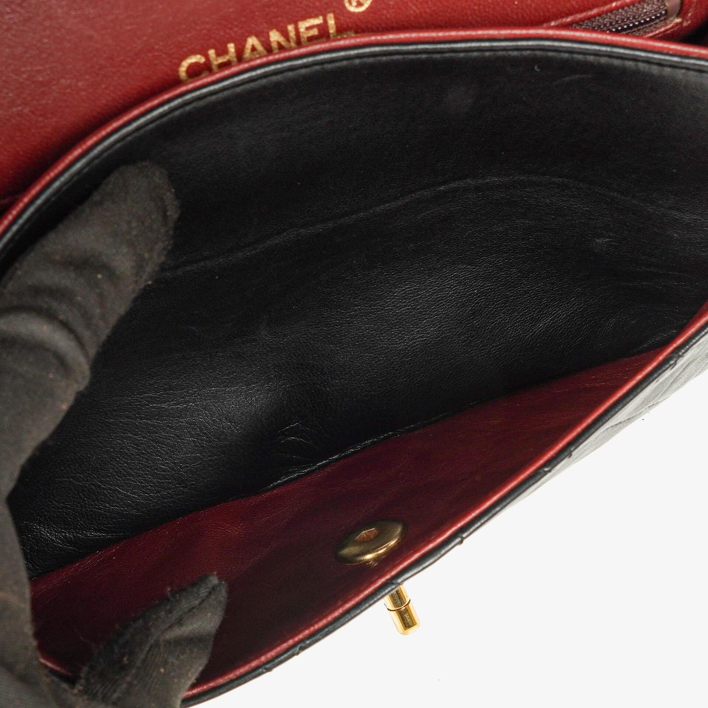 Chanel Vintage Quadratische Klassische Double Flap Tasche Schwarz Gestepptes Lammleder 24K Vergoldete Beschläge