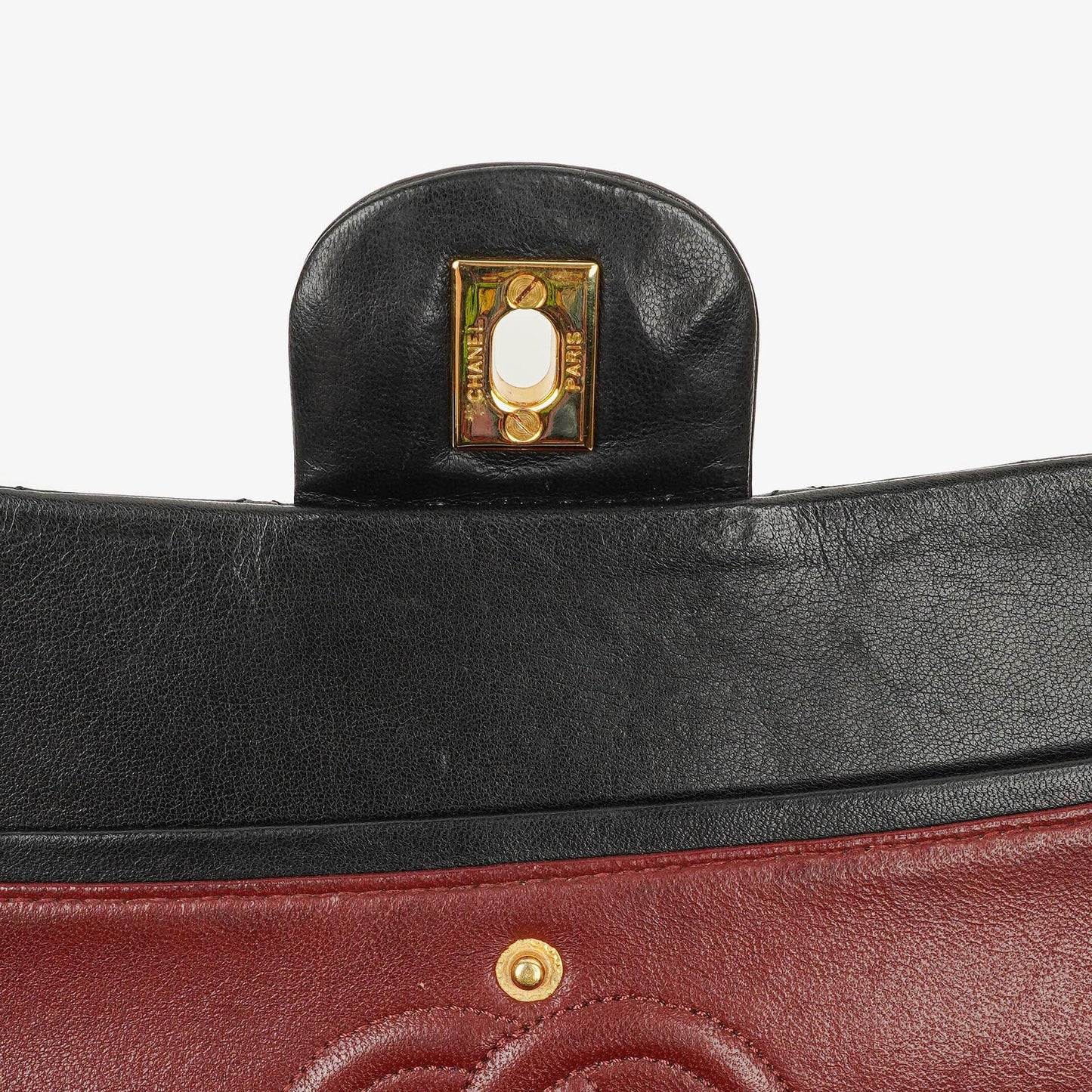 Chanel Vintage Quadratische Klassische Double Flap Tasche Schwarz Gestepptes Lammleder 24K Vergoldete Beschläge