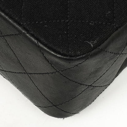 Chanel Vintage Square Single Flap Tasche aus schwarzem gestepptem Jersey und Leder mit 24K vergoldeten Beschlägen, 1989-1991