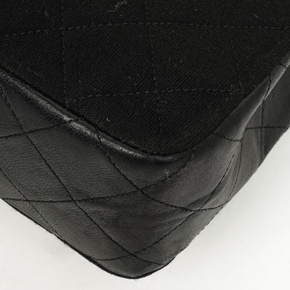 Chanel Vintage Square Single Flap Tasche aus schwarzem gestepptem Jersey und Leder mit 24K vergoldeten Beschlägen, 1989-1991