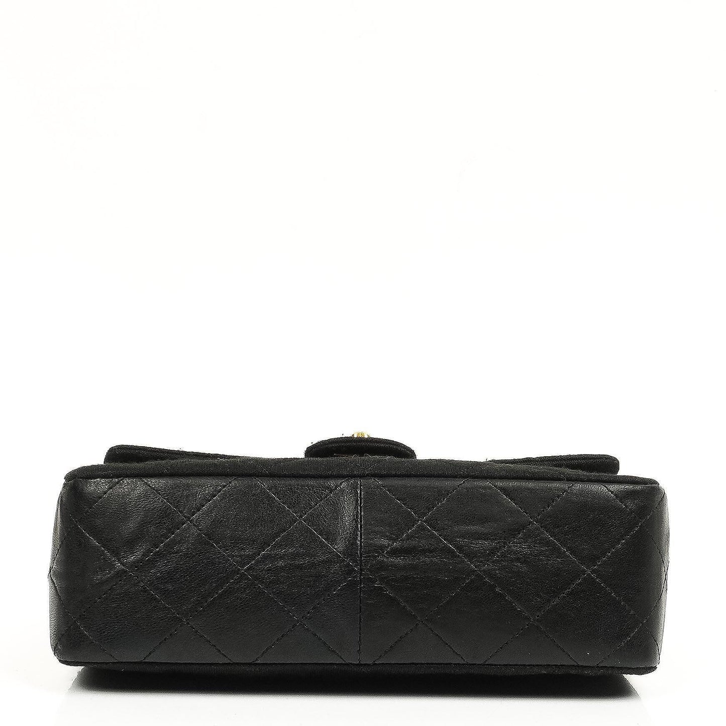 Chanel Vintage Square Single Flap Tasche aus schwarzem gestepptem Jersey und Leder mit 24K vergoldeten Beschlägen, 1989-1991