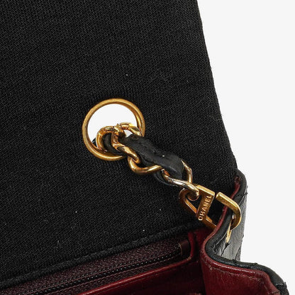 Chanel Vintage Square Single Flap Tasche aus schwarzem gestepptem Jersey und Leder mit 24K vergoldeten Beschlägen, 1989-1991
