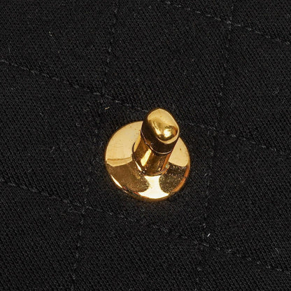 Chanel Vintage Square Single Flap Tasche aus schwarzem gestepptem Jersey und Leder mit 24K vergoldeten Beschlägen, 1989-1991