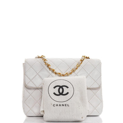 Chanel Vintage Square Flap Bag aus weißem gestepptem Lammleder mit 24K goldplattierten Beschlägen