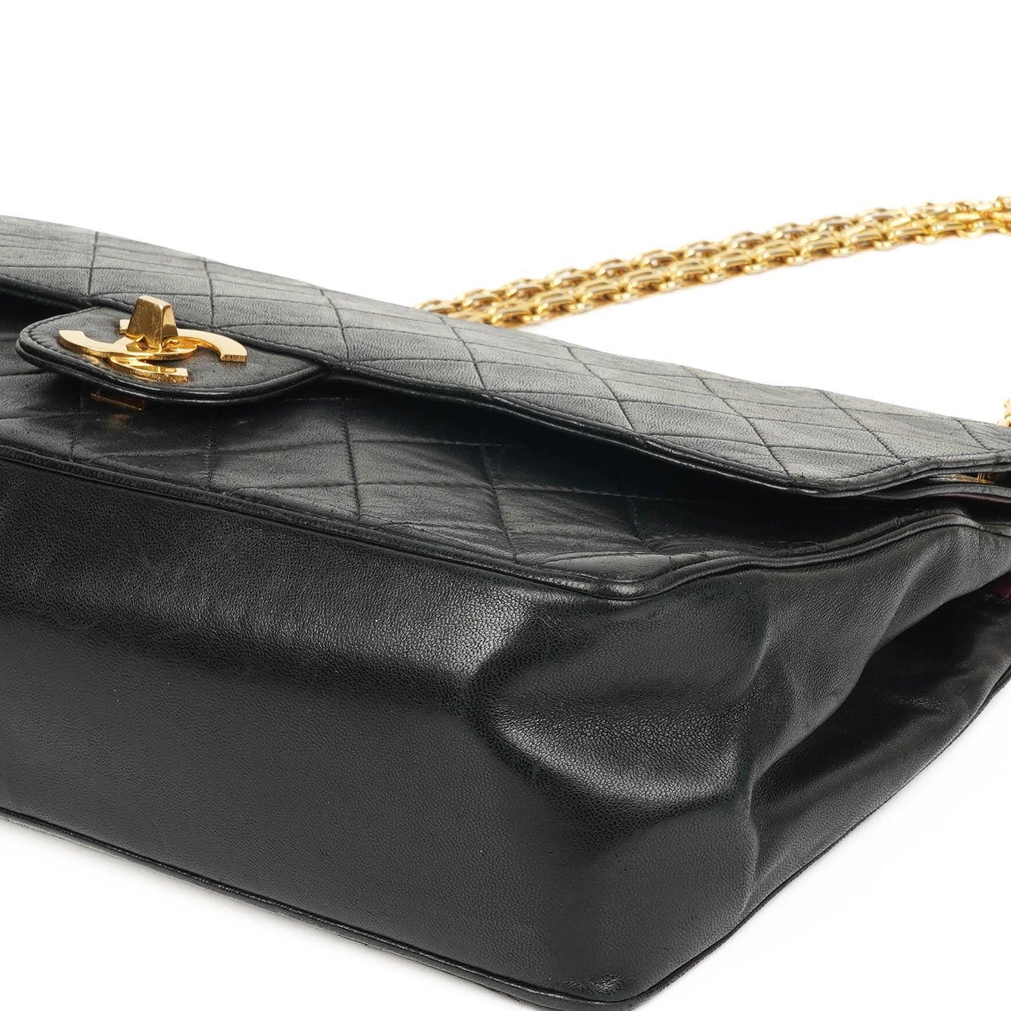 Chanel Vintage zeitlose klassische mittlere Doppelklappen-Tasche Schwarz gestepptes Lammleder mit 24K goldplattierter Hardware und Mademoiselle-Kette