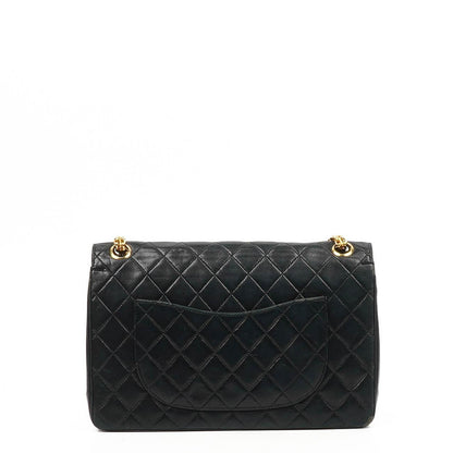 Chanel Vintage zeitlose klassische mittlere Doppelklappen-Tasche Schwarz gestepptes Lammleder mit 24K goldplattierter Hardware und Mademoiselle-Kette