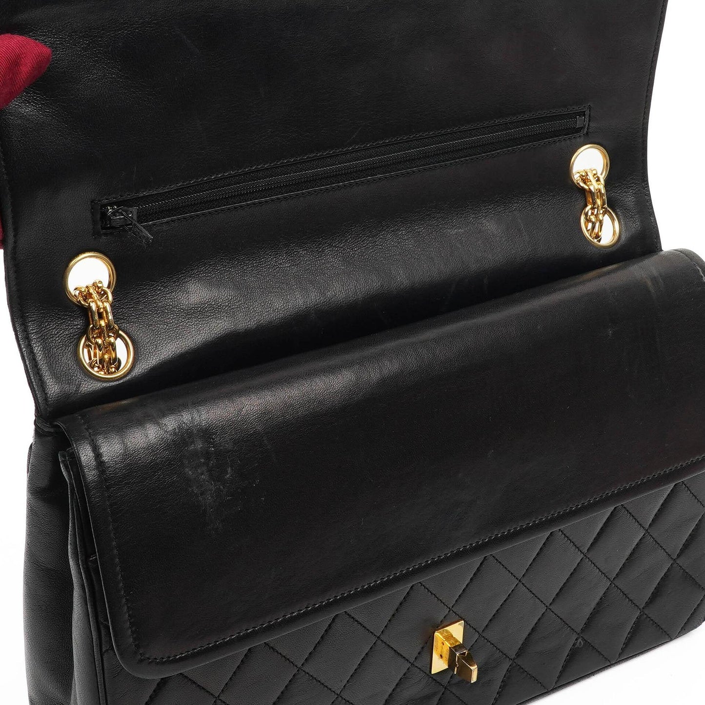 Chanel Vintage zeitlose klassische mittlere Doppelklappen-Tasche Schwarz gestepptes Lammleder mit 24K goldplattierter Hardware und Mademoiselle-Kette
