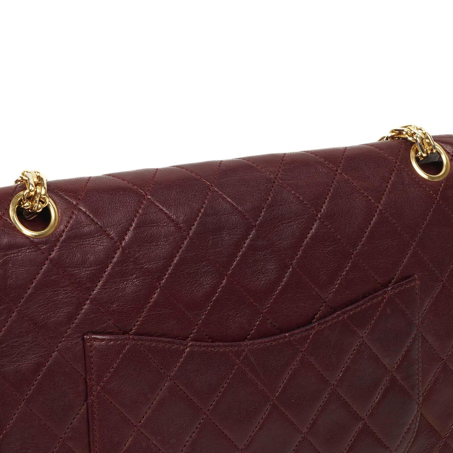 Chanel Vintage Zeitlos Klassisch Medium Doppelklapptasche Burgunder Gequiltetes Lammleder mit Goldfarbenem Hardware und Mademoiselle Kette