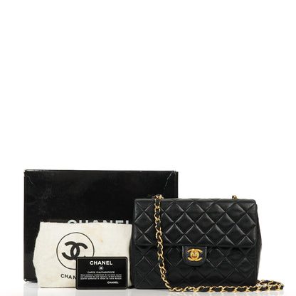 Chanel Vintage Timeless Classic Square Single Flap Bag aus schwarzem gestepptem Lammleder mit 24K goldplattierter Hardware