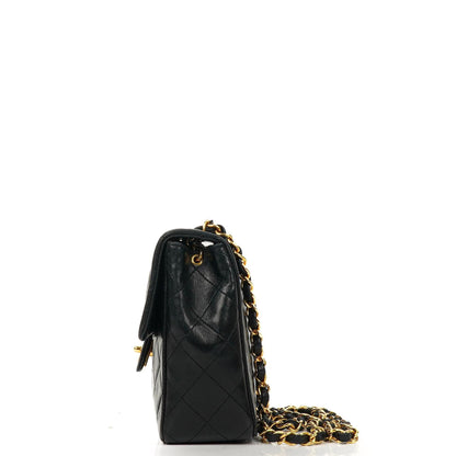 Chanel Vintage Timeless Classic Square Single Flap Bag aus schwarzem gestepptem Lammleder mit 24K goldplattierter Hardware