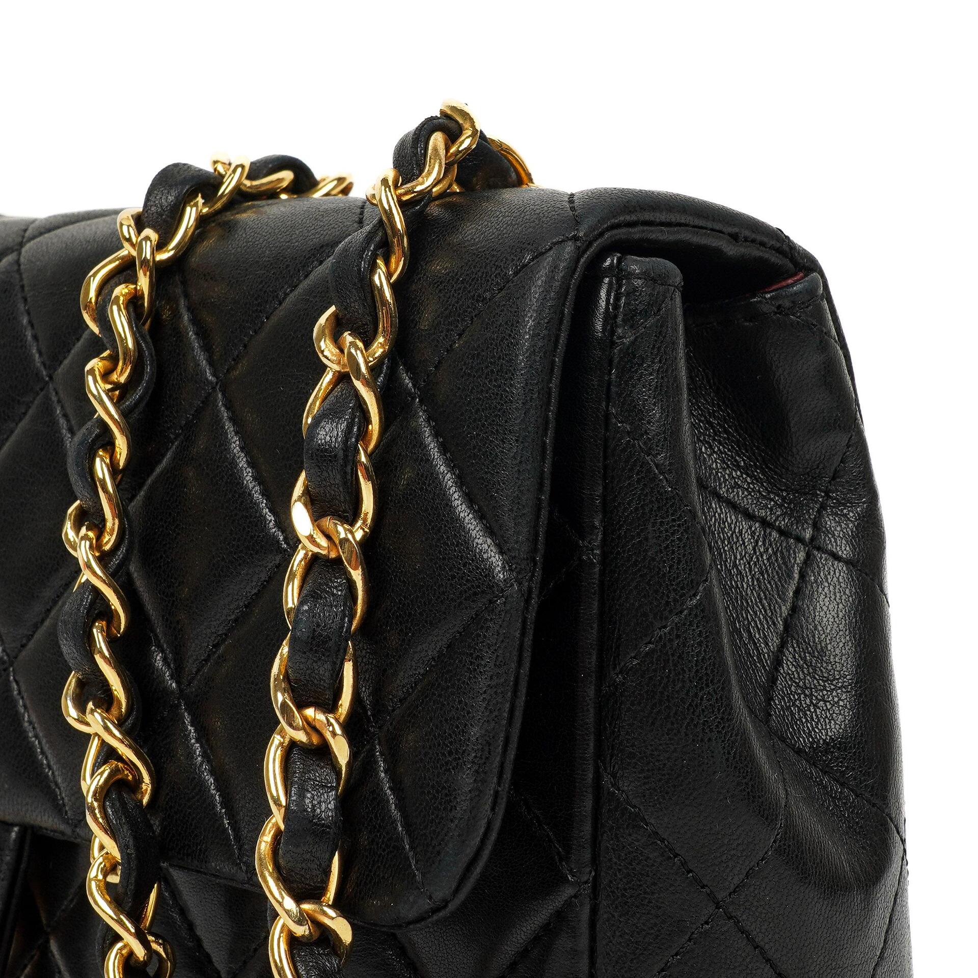 Chanel Vintage Timeless Classic Square Single Flap Bag aus schwarzem gestepptem Lammleder mit 24K goldplattierter Hardware