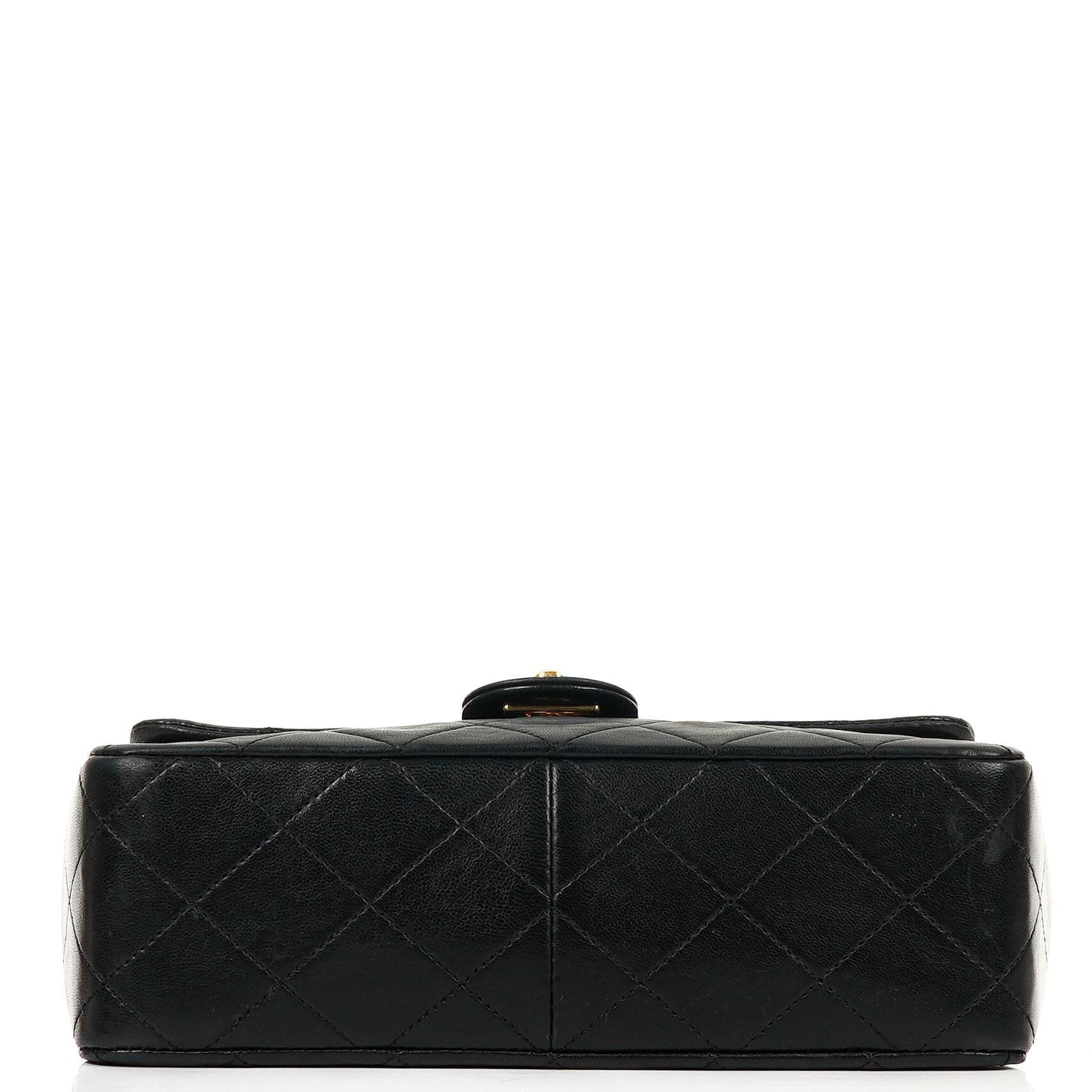Chanel Vintage Timeless Classic Square Single Flap Bag aus schwarzem gestepptem Lammleder mit 24K goldplattierter Hardware