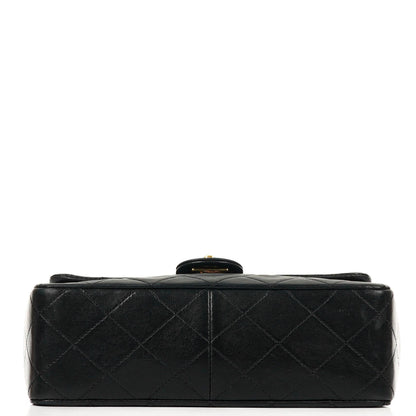 Chanel Vintage Timeless Classic Square Single Flap Bag aus schwarzem gestepptem Lammleder mit 24K goldplattierter Hardware