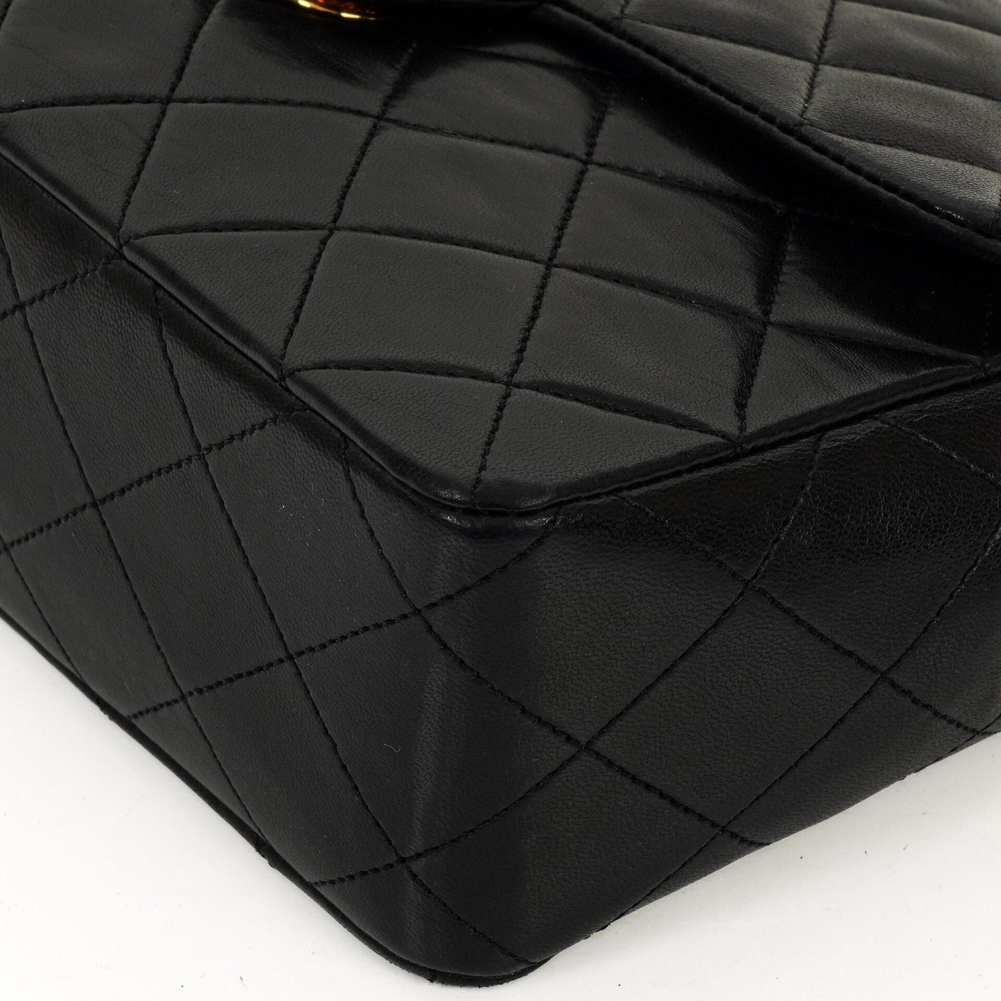 Chanel Vintage Timeless Classic Square Single Flap Bag aus schwarzem gestepptem Lammleder mit 24K goldplattierter Hardware