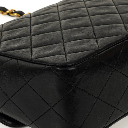 Chanel Vintage Timeless Classic Square Single Flap Bag aus schwarzem gestepptem Lammleder mit 24K goldplattierter Hardware