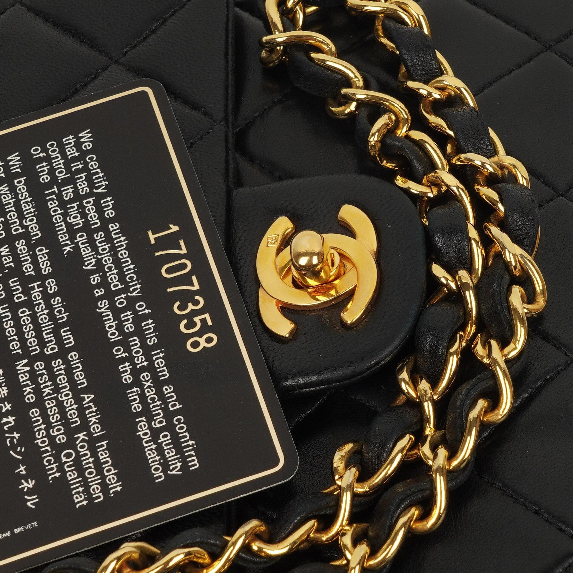 Chanel Vintage Timeless Classic Square Single Flap Bag aus schwarzem gestepptem Lammleder mit 24K goldplattierter Hardware