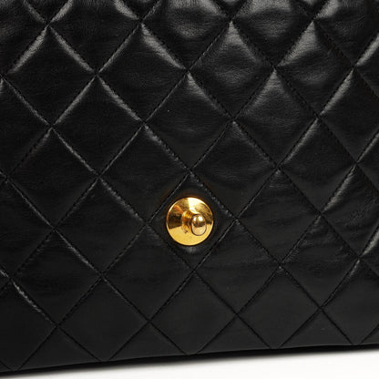 Chanel Vintage Timeless Classic Square Single Flap Bag aus schwarzem gestepptem Lammleder mit 24K goldplattierter Hardware
