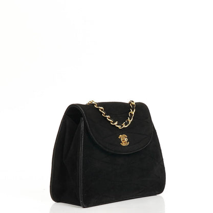 Chanel Mini Trapez Klappentasche Schwarz Gepolstertes Wildleder Mit 24K vergoldeter Hardware