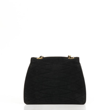 Chanel Mini Trapez Klappentasche Schwarz Gepolstertes Wildleder Mit 24K vergoldeter Hardware