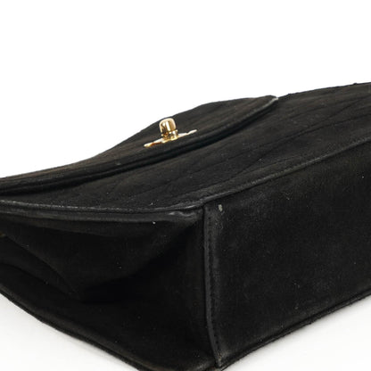 Chanel Mini Trapez Klappentasche Schwarz Gepolstertes Wildleder Mit 24K vergoldeter Hardware