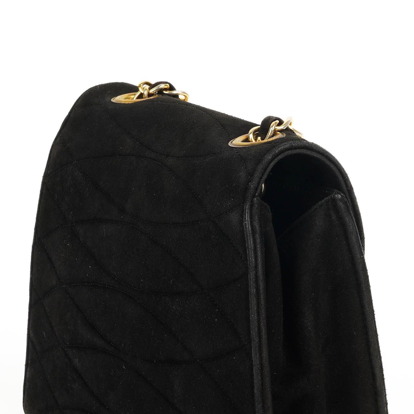 Chanel Mini Trapez Klappentasche Schwarz Gepolstertes Wildleder Mit 24K vergoldeter Hardware