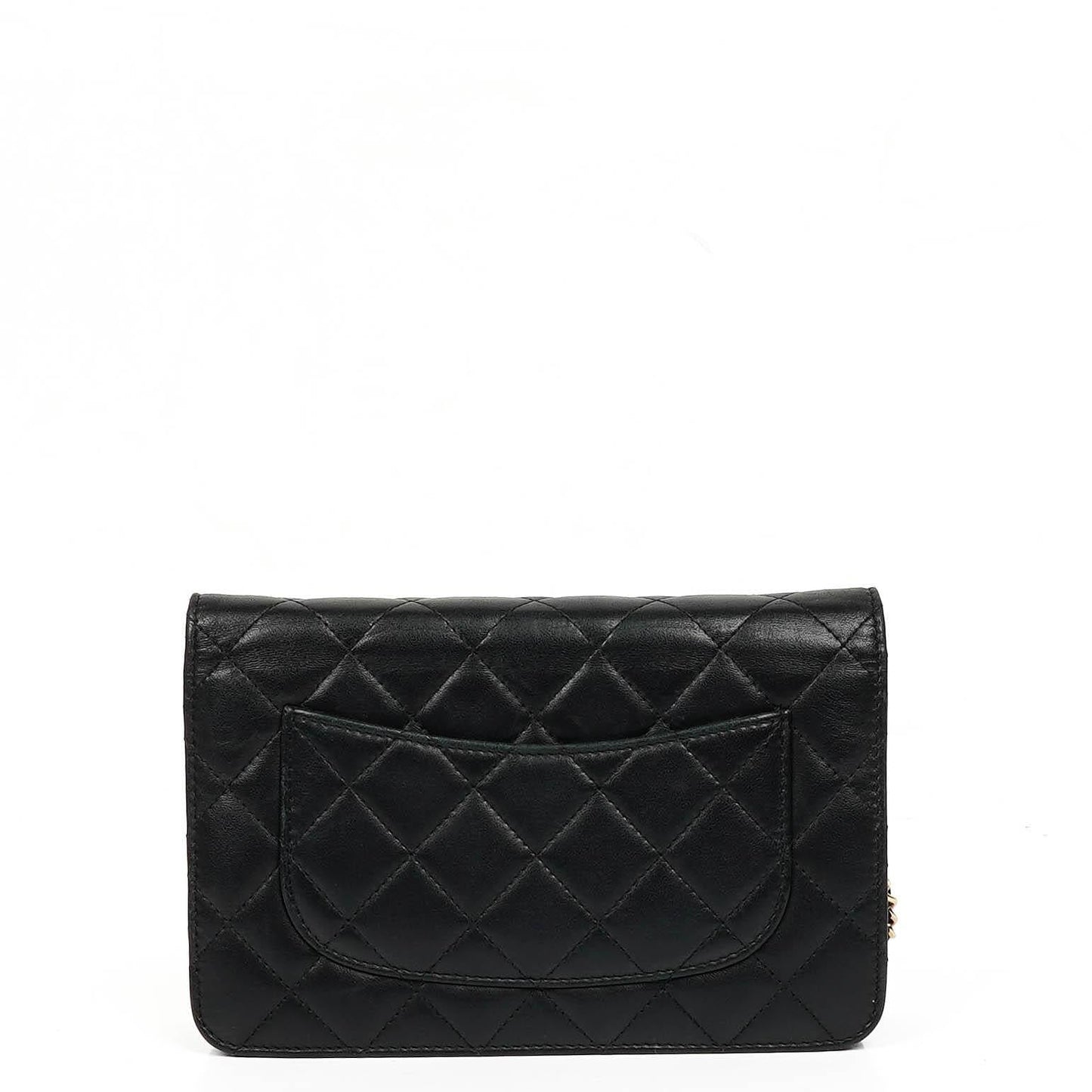 Chanel Wallet On Chain WOC schwarzes gestepptes Lammleder mit goldfarbenen Beschlägen