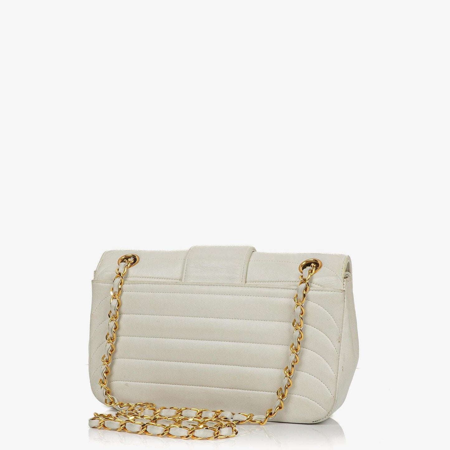 Chanel Kleine horizontale Double Flap Tasche in Weiß mit Steppung und 24K vergoldeter Hardware