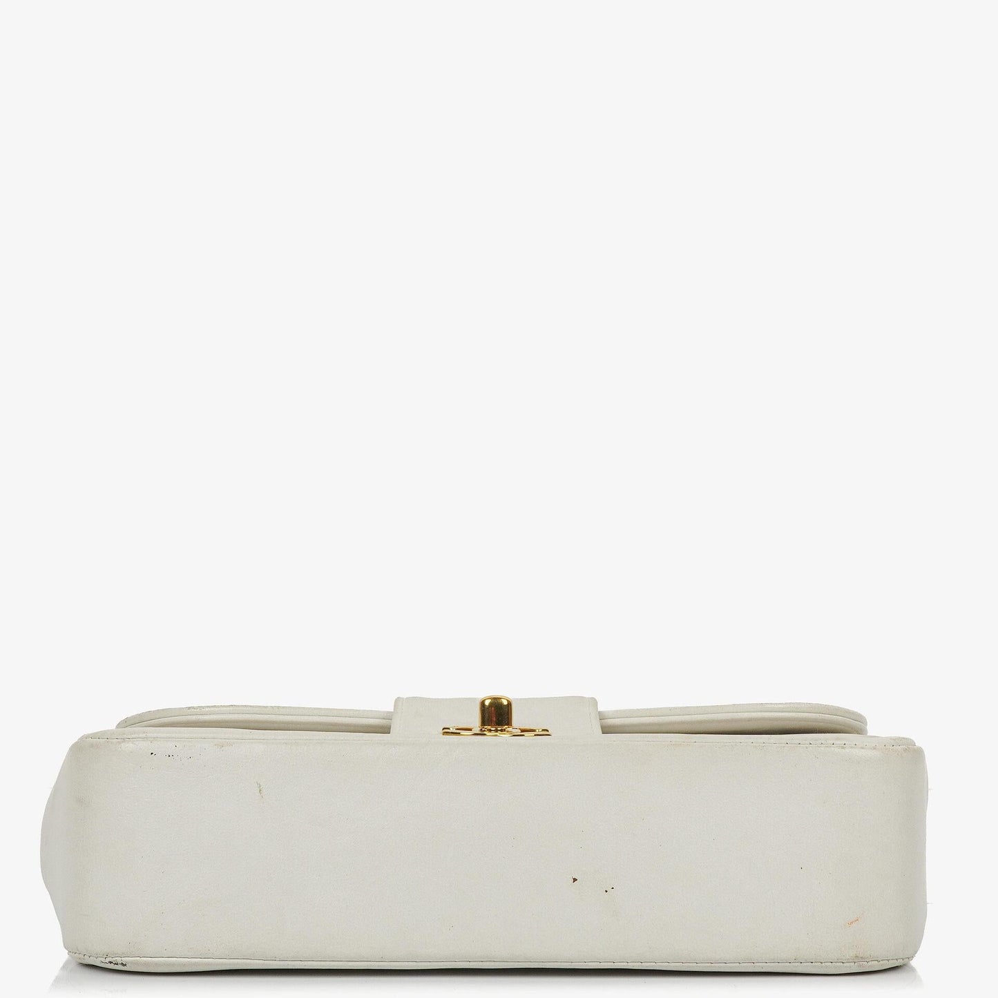 Chanel Kleine horizontale Double Flap Tasche in Weiß mit Steppung und 24K vergoldeter Hardware