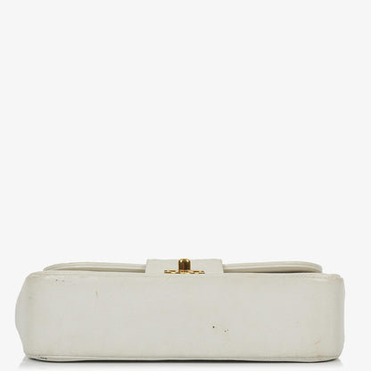 Chanel Kleine horizontale Double Flap Tasche in Weiß mit Steppung und 24K vergoldeter Hardware